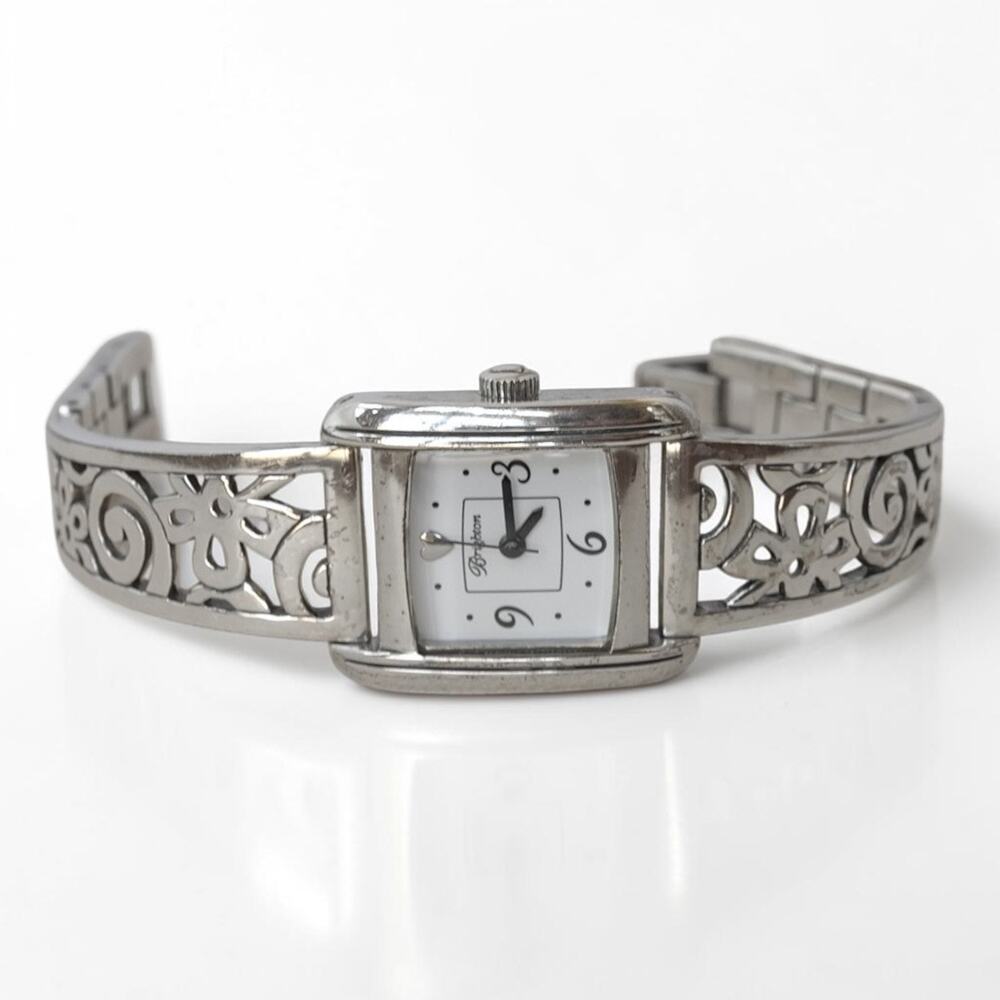 Brighton Amalfi Floral Cut-Out Watch Silver Plated Japan Quartz Fold Over Clasp